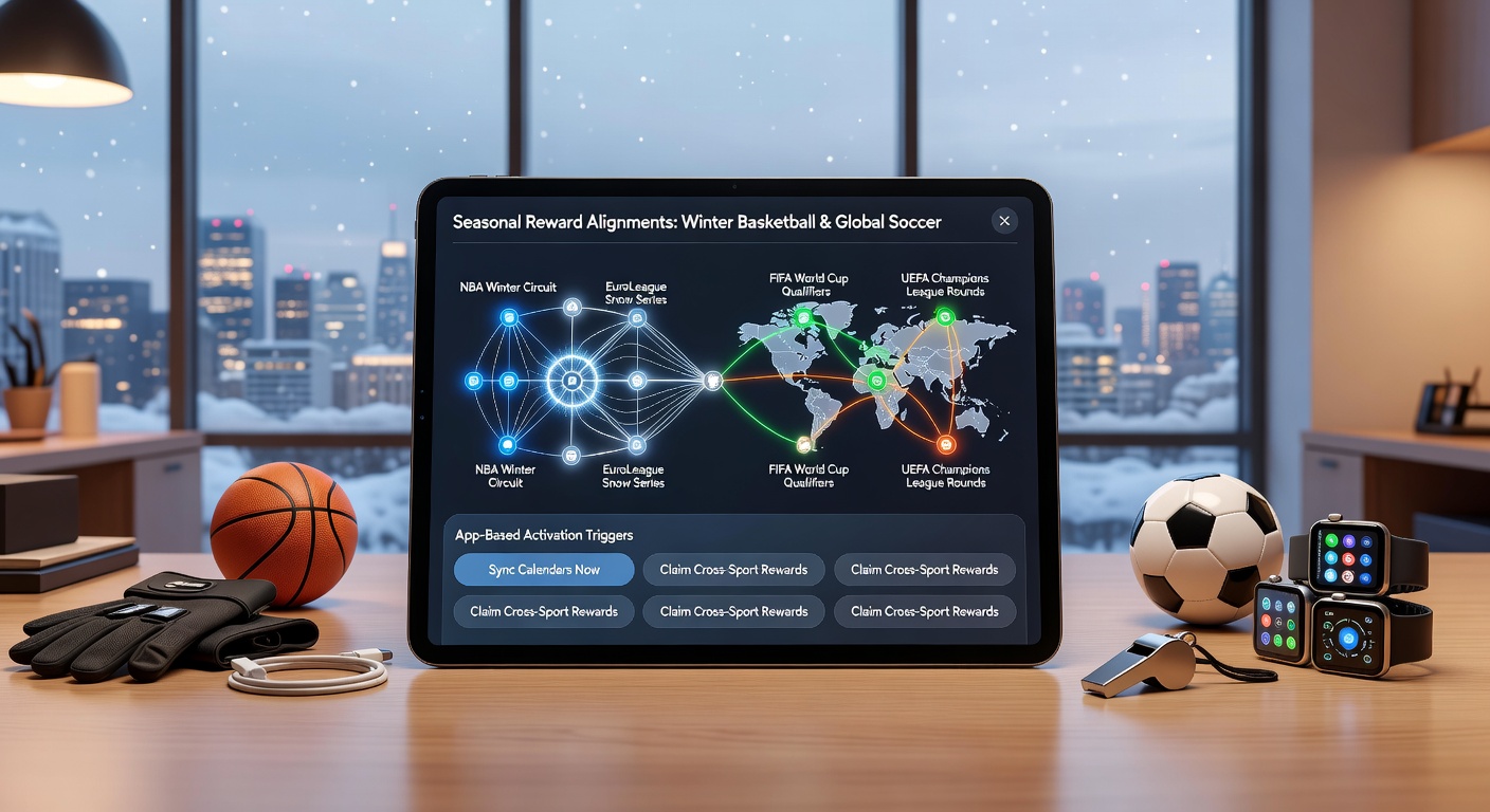 Winter basketball and soccer calendar alignment graphic showing app reward triggers