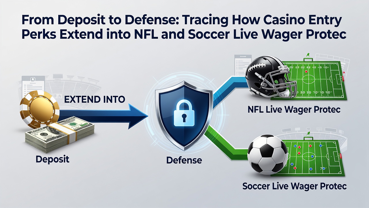 User journey diagram illustrating deposit bonuses flowing into live NFL and soccer wager protections on mobile
