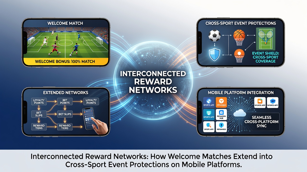 Illustration of interconnected reward pathways linking welcome bonuses to cross-sport protections on mobile apps