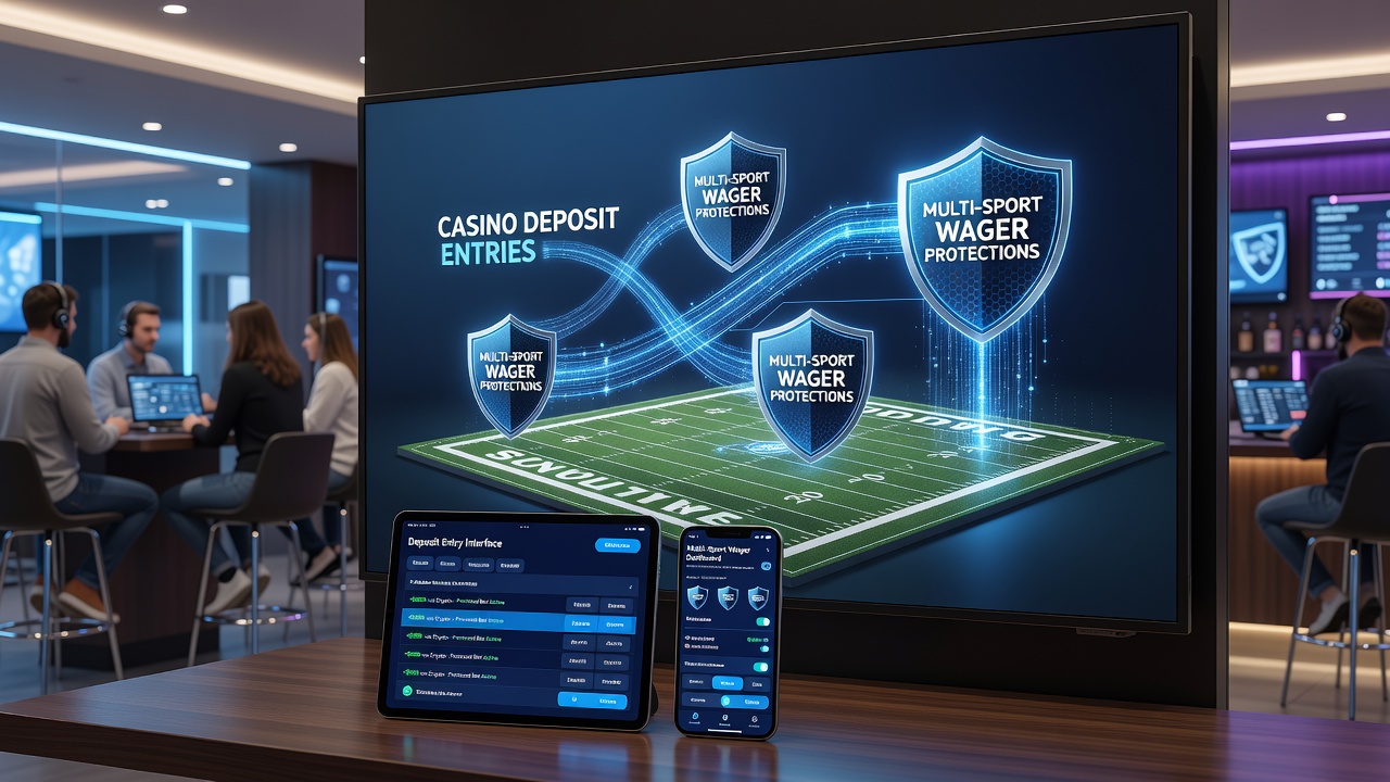 Screenshot of layered redemption flow connecting casino deposits to NFL and soccer wager protections on a mobile device