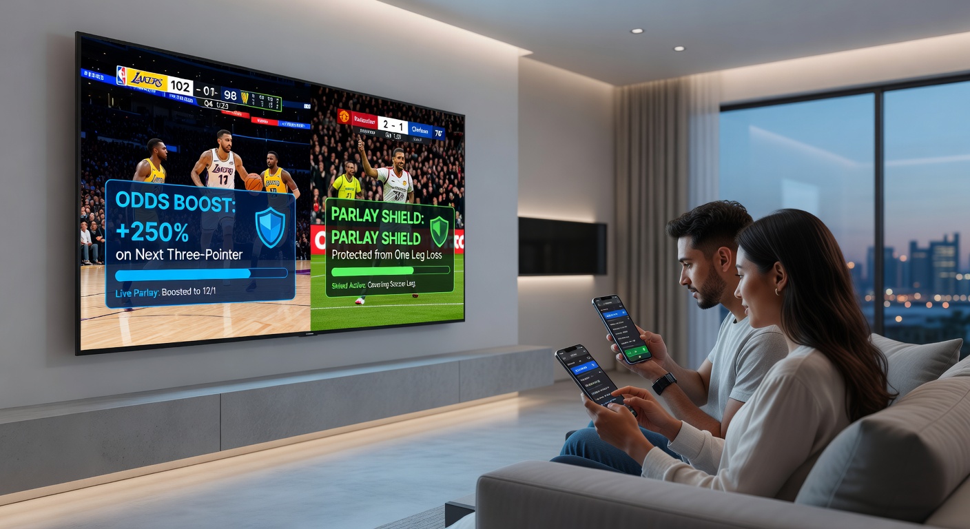 Soccer live betting interface on mobile app featuring parlay shield activation and odds boost token