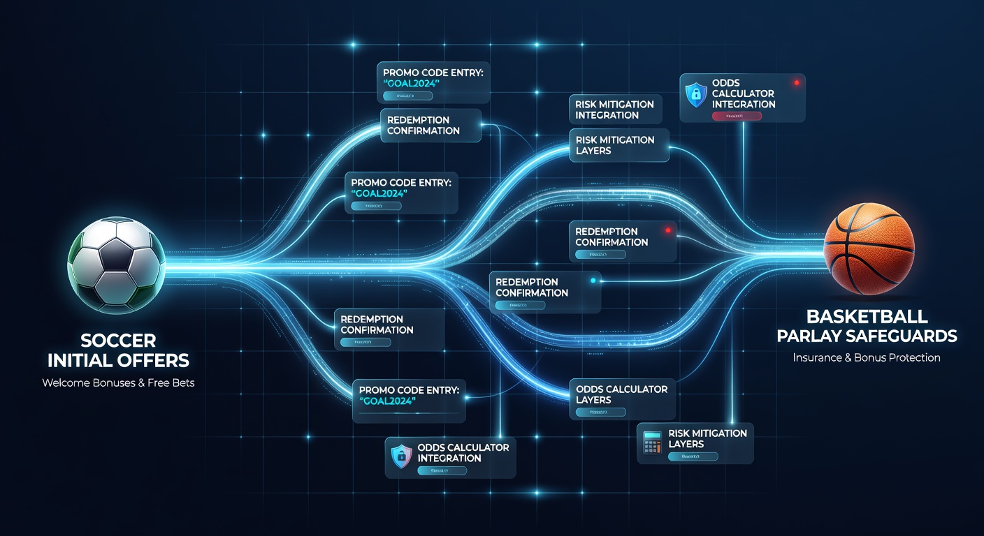 Diagram illustrating redemption sequence from soccer bonus activation to basketball parlay insurance on mobile devices