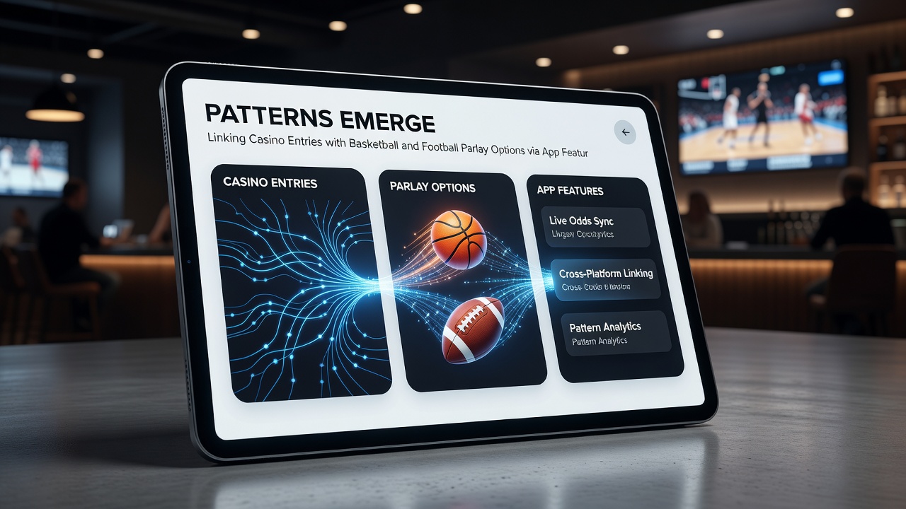 Dashboard view of linked casino rewards feeding into football and basketball parlay builders