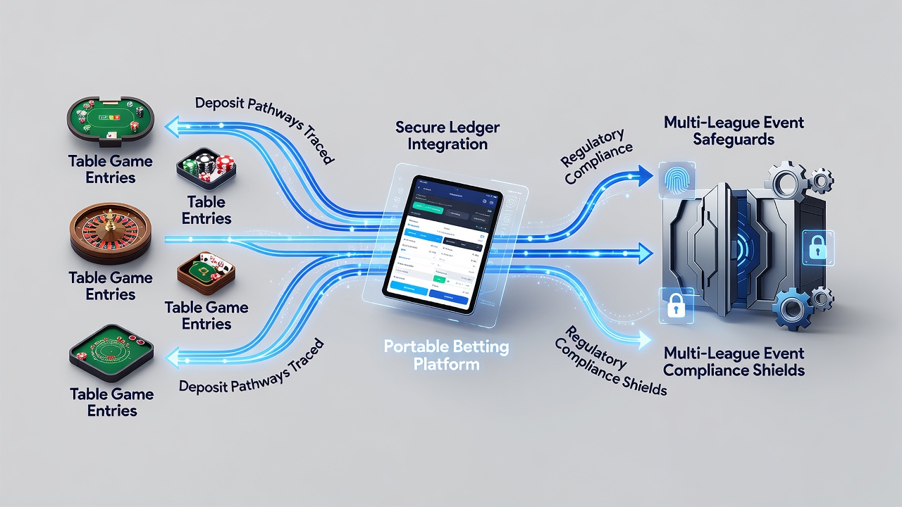 Diagram showing how table game deposits connect to safeguards across multiple sports leagues on handheld devices