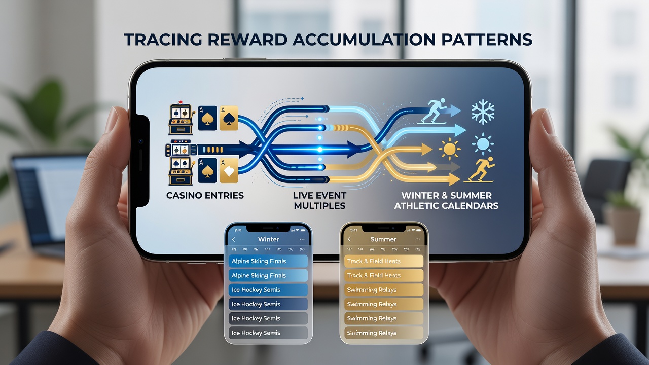 Mobile interface showing casino reward flows into winter basketball live multiples on a handheld device during athletic calendar transitions